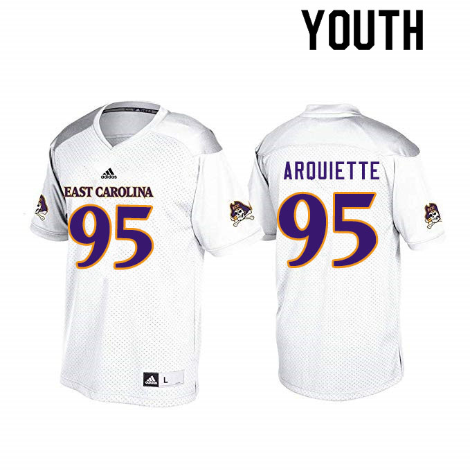 Youth #95 Steve Arquiette ECU Pirates College Football Jerseys Sale-White - Click Image to Close